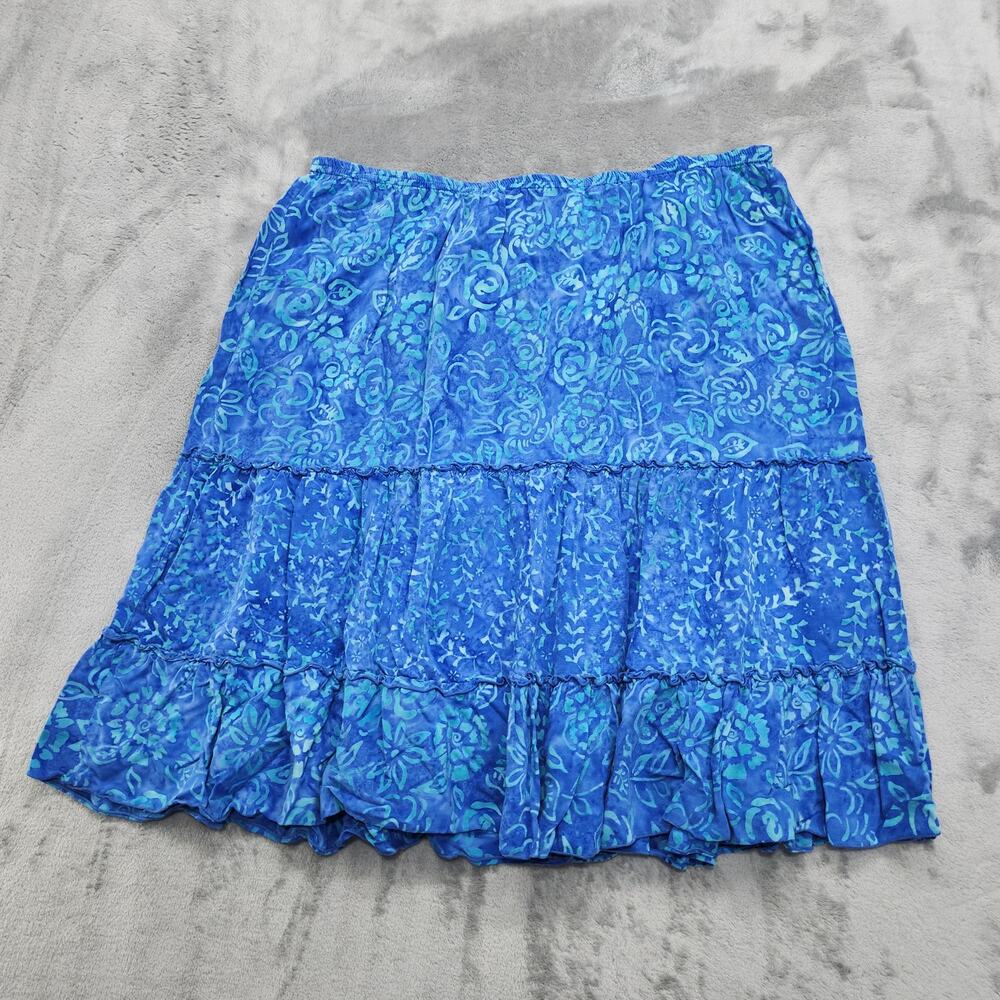 Nomadic Traders Skirt Womens L Blue Flowy Tiered‎ Pull On A-Line Rayon Beach